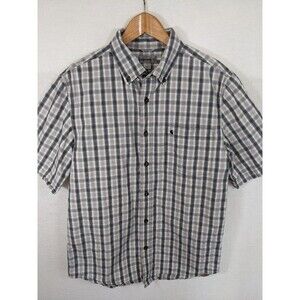 Carhartt Relaxed Fit Button Up Shirt Men's Medium Blue/Gray Plaid Short Sleeve
